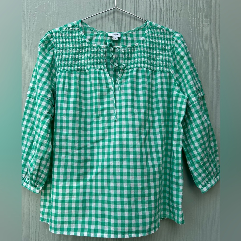 J. Crew Green Checkered Top